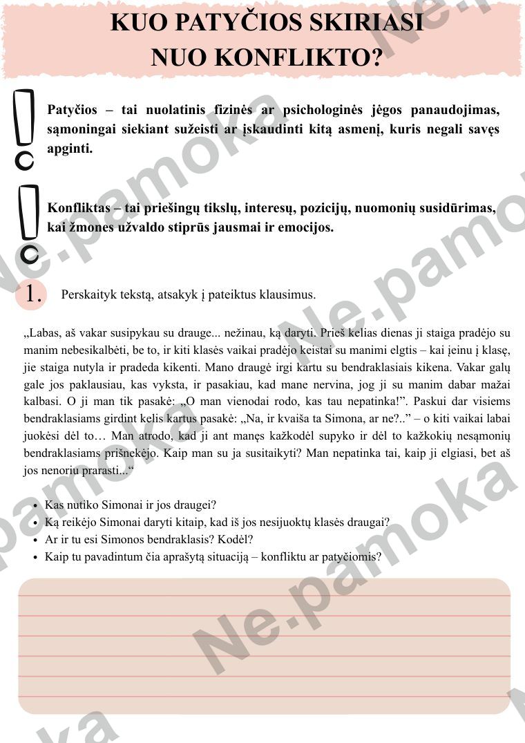 Kuo patyčios skiriasi nuo konflikto? Užduočių rinkinys